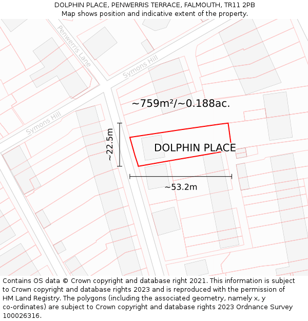 DOLPHIN PLACE, PENWERRIS TERRACE, FALMOUTH, TR11 2PB: Plot and title map