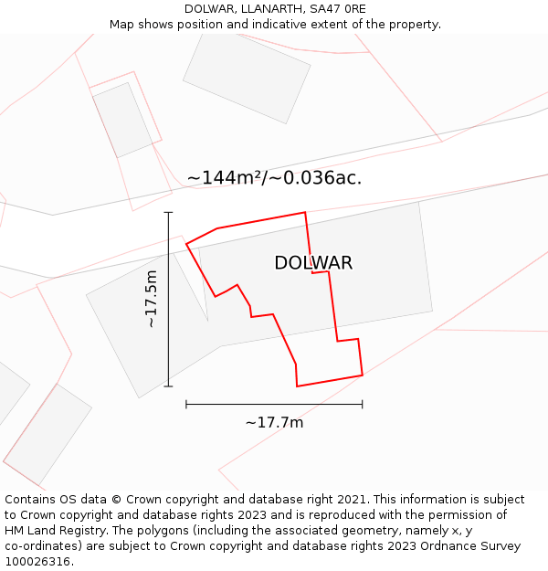 DOLWAR, LLANARTH, SA47 0RE: Plot and title map