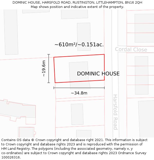 DOMINIC HOUSE, HARSFOLD ROAD, RUSTINGTON, LITTLEHAMPTON, BN16 2QH: Plot and title map