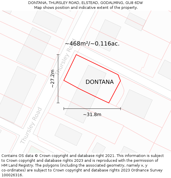 DONTANA, THURSLEY ROAD, ELSTEAD, GODALMING, GU8 6DW: Plot and title map