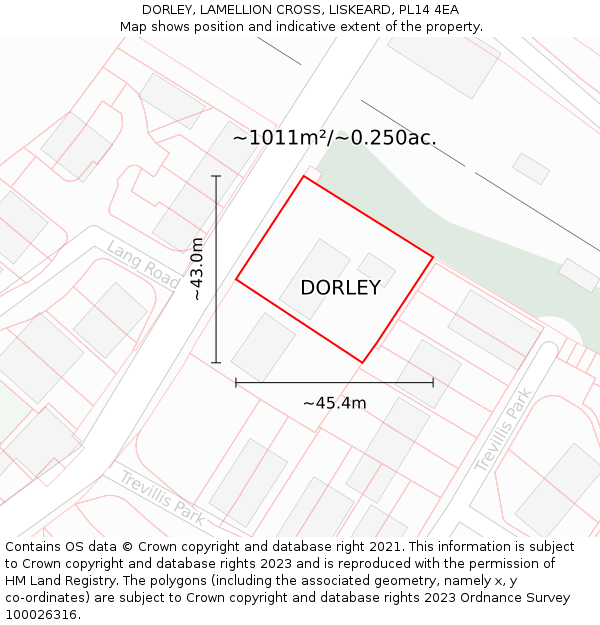 DORLEY, LAMELLION CROSS, LISKEARD, PL14 4EA: Plot and title map