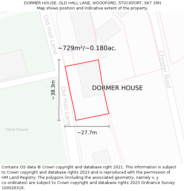 DORMER HOUSE, OLD HALL LANE, WOODFORD, STOCKPORT, SK7 1RN: Plot and title map