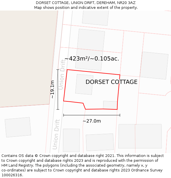 DORSET COTTAGE, UNION DRIFT, DEREHAM, NR20 3AZ: Plot and title map