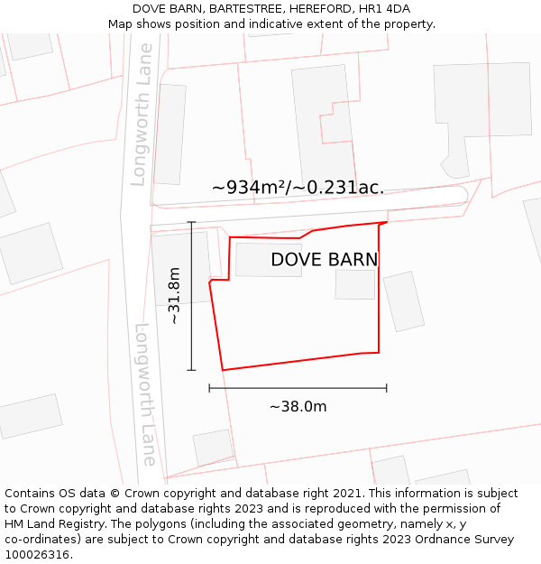 DOVE BARN, BARTESTREE, HEREFORD, HR1 4DA: Plot and title map