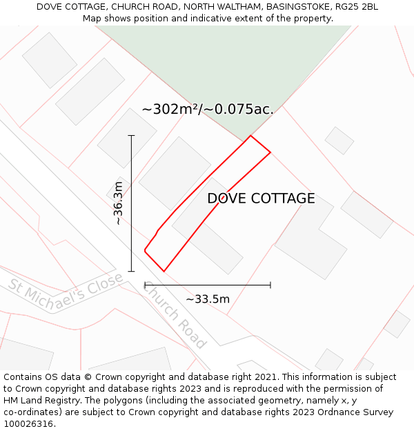 DOVE COTTAGE, CHURCH ROAD, NORTH WALTHAM, BASINGSTOKE, RG25 2BL: Plot and title map