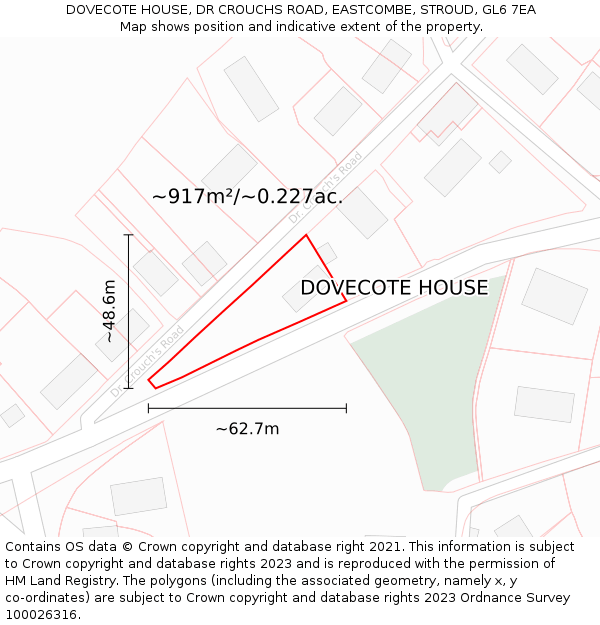 DOVECOTE HOUSE, DR CROUCHS ROAD, EASTCOMBE, STROUD, GL6 7EA: Plot and title map