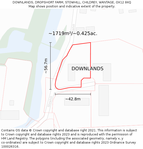 DOWNLANDS, DROPSHORT FARM, STOWHILL, CHILDREY, WANTAGE, OX12 9XQ: Plot and title map