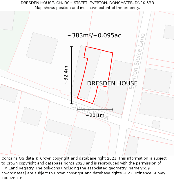 DRESDEN HOUSE, CHURCH STREET, EVERTON, DONCASTER, DN10 5BB: Plot and title map