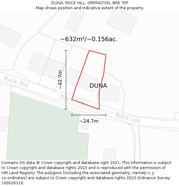 DUNA, ROCK HILL, ORPINGTON, BR6 7PP: Plot and title map