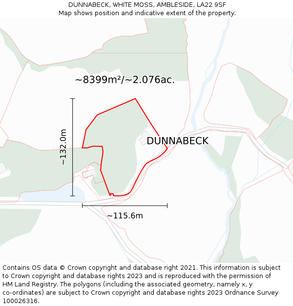 DUNNABECK, WHITE MOSS, AMBLESIDE, LA22 9SF: Plot and title map