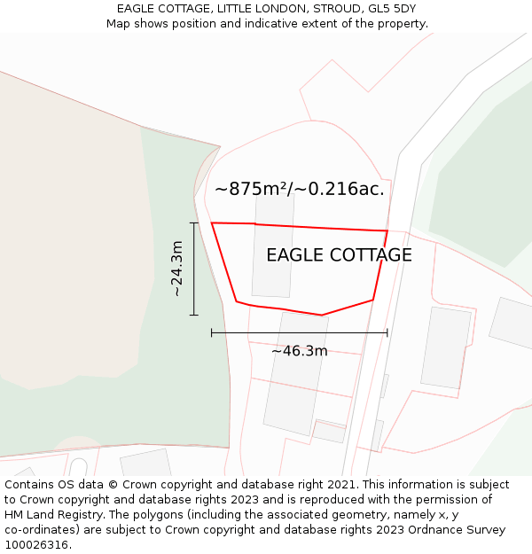 EAGLE COTTAGE, LITTLE LONDON, STROUD, GL5 5DY: Plot and title map