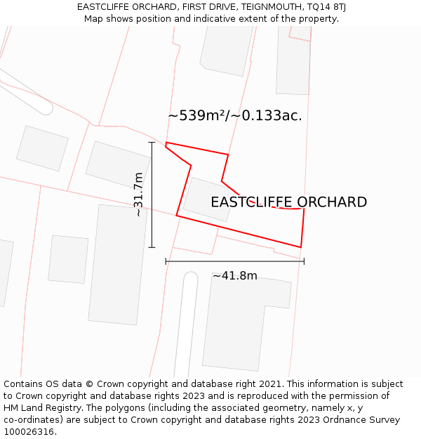 EASTCLIFFE ORCHARD, FIRST DRIVE, TEIGNMOUTH, TQ14 8TJ: Plot and title map