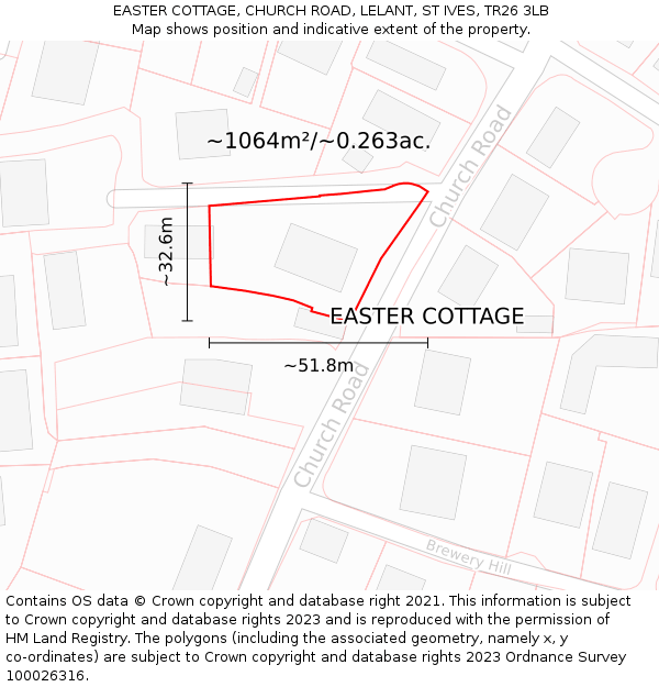 EASTER COTTAGE, CHURCH ROAD, LELANT, ST IVES, TR26 3LB: Plot and title map