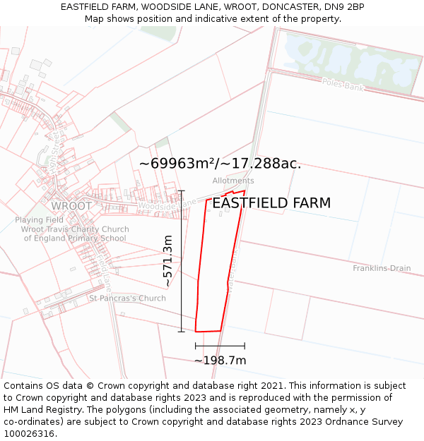 EASTFIELD FARM, WOODSIDE LANE, WROOT, DONCASTER, DN9 2BP: Plot and title map