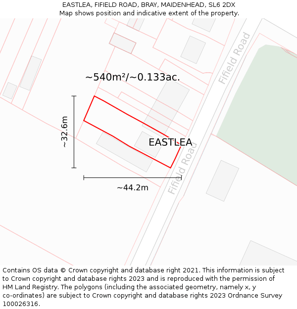 EASTLEA, FIFIELD ROAD, BRAY, MAIDENHEAD, SL6 2DX: Plot and title map