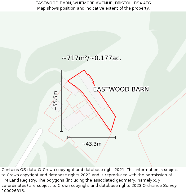 EASTWOOD BARN, WHITMORE AVENUE, BRISTOL, BS4 4TG: Plot and title map