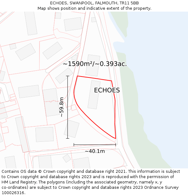 ECHOES, SWANPOOL, FALMOUTH, TR11 5BB: Plot and title map