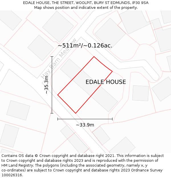 EDALE HOUSE, THE STREET, WOOLPIT, BURY ST EDMUNDS, IP30 9SA: Plot and title map