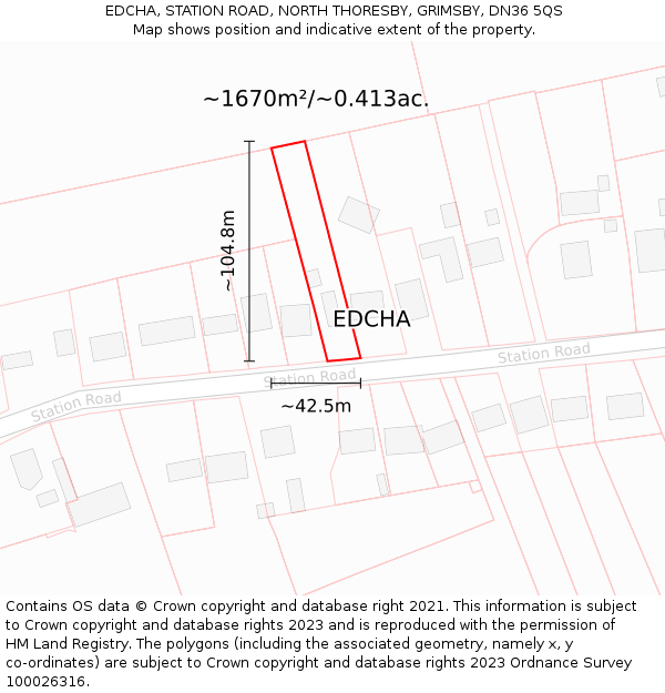 EDCHA, STATION ROAD, NORTH THORESBY, GRIMSBY, DN36 5QS: Plot and title map