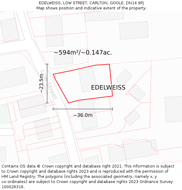 EDELWEISS, LOW STREET, CARLTON, GOOLE, DN14 9PJ: Plot and title map