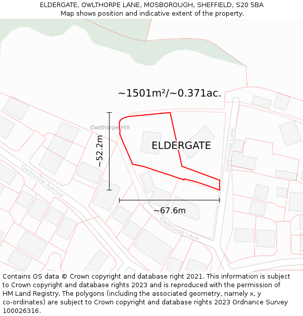 ELDERGATE, OWLTHORPE LANE, MOSBOROUGH, SHEFFIELD, S20 5BA: Plot and title map