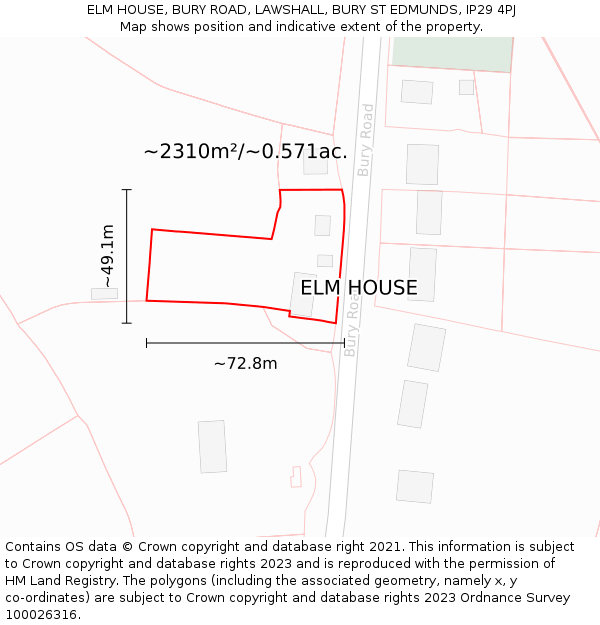 ELM HOUSE, BURY ROAD, LAWSHALL, BURY ST EDMUNDS, IP29 4PJ: Plot and title map