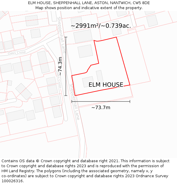 ELM HOUSE, SHEPPENHALL LANE, ASTON, NANTWICH, CW5 8DE: Plot and title map