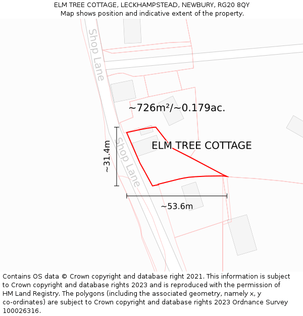 ELM TREE COTTAGE, LECKHAMPSTEAD, NEWBURY, RG20 8QY: Plot and title map