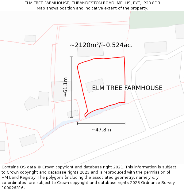 ELM TREE FARMHOUSE, THRANDESTON ROAD, MELLIS, EYE, IP23 8DR: Plot and title map