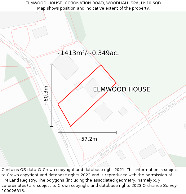 ELMWOOD HOUSE, CORONATION ROAD, WOODHALL SPA, LN10 6QD: Plot and title map