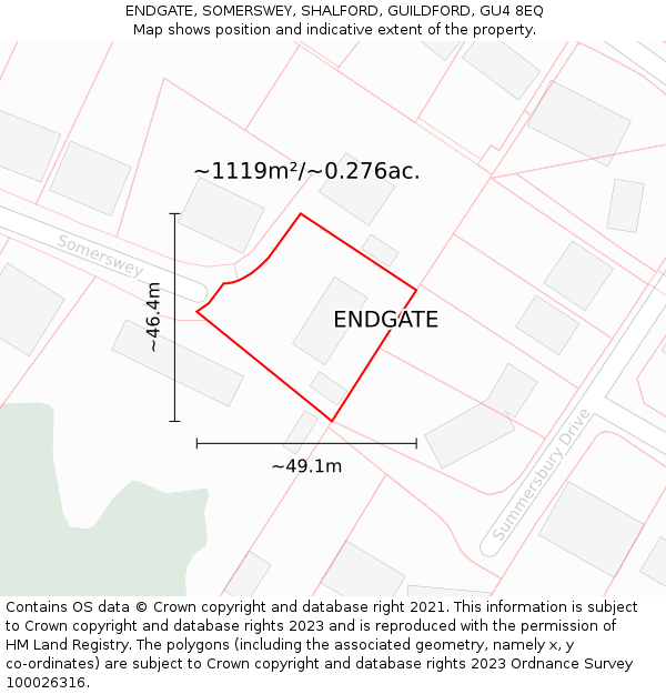 ENDGATE, SOMERSWEY, SHALFORD, GUILDFORD, GU4 8EQ: Plot and title map