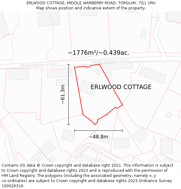 ERLWOOD COTTAGE, MIDDLE WARBERRY ROAD, TORQUAY, TQ1 1RN: Plot and title map