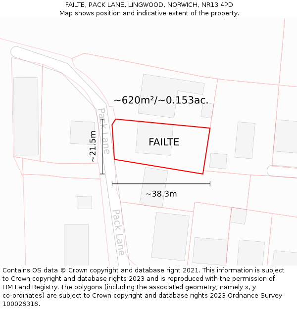 FAILTE, PACK LANE, LINGWOOD, NORWICH, NR13 4PD: Plot and title map