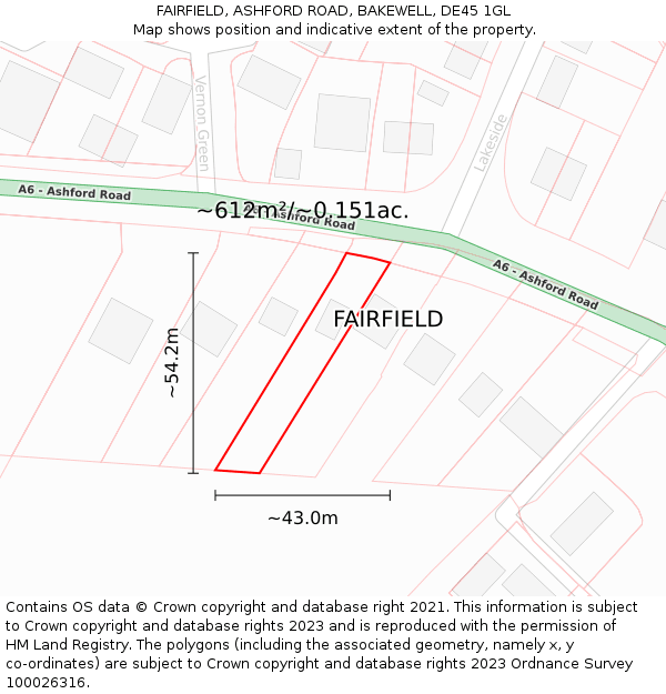 FAIRFIELD, ASHFORD ROAD, BAKEWELL, DE45 1GL: Plot and title map