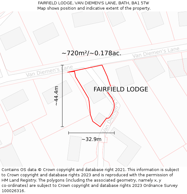 FAIRFIELD LODGE, VAN DIEMEN'S LANE, BATH, BA1 5TW: Plot and title map