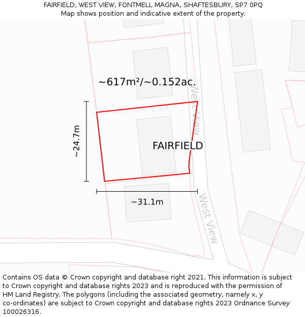 FAIRFIELD, WEST VIEW, FONTMELL MAGNA, SHAFTESBURY, SP7 0PQ: Plot and title map