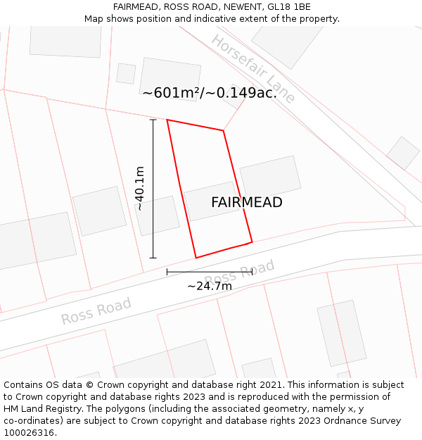 FAIRMEAD, ROSS ROAD, NEWENT, GL18 1BE: Plot and title map