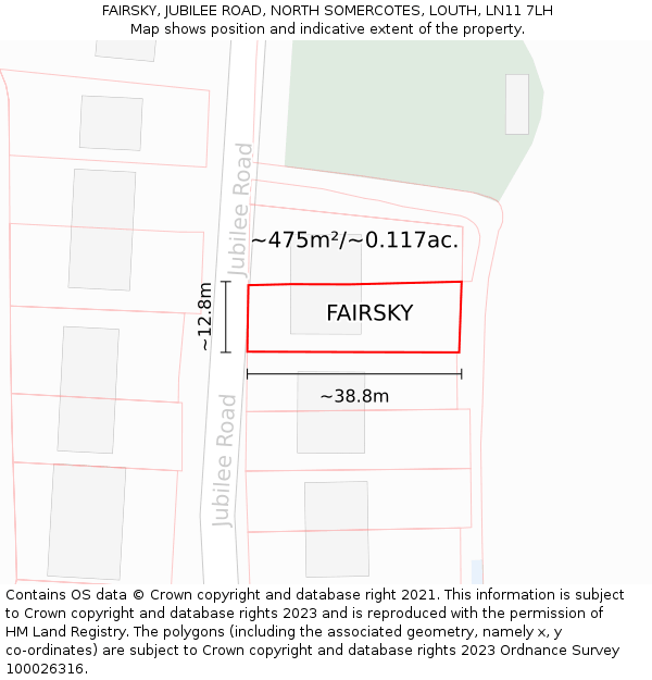 FAIRSKY, JUBILEE ROAD, NORTH SOMERCOTES, LOUTH, LN11 7LH: Plot and title map