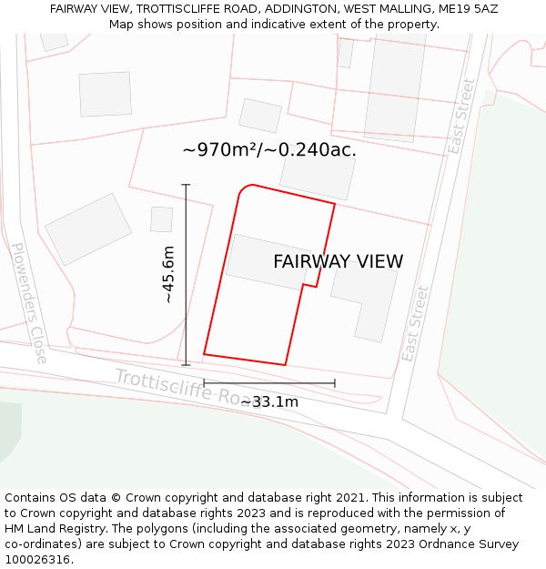 FAIRWAY VIEW, TROTTISCLIFFE ROAD, ADDINGTON, WEST MALLING, ME19 5AZ: Plot and title map