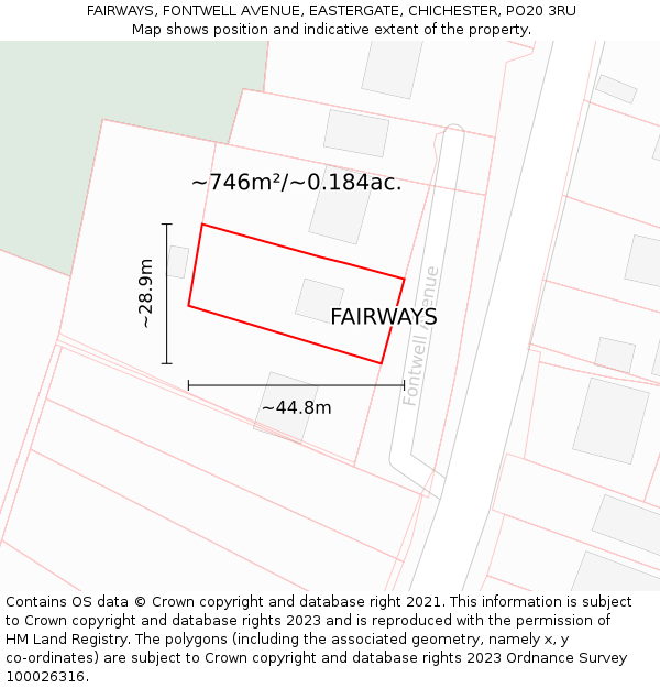 FAIRWAYS, FONTWELL AVENUE, EASTERGATE, CHICHESTER, PO20 3RU: Plot and title map