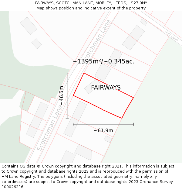 FAIRWAYS, SCOTCHMAN LANE, MORLEY, LEEDS, LS27 0NY: Plot and title map