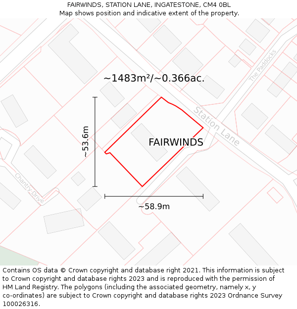 FAIRWINDS, STATION LANE, INGATESTONE, CM4 0BL: Plot and title map