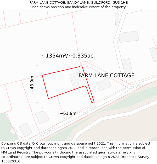 FARM LANE COTTAGE, SANDY LANE, GUILDFORD, GU3 1HB: Plot and title map