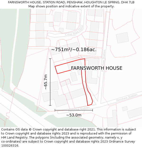 FARNSWORTH HOUSE, STATION ROAD, PENSHAW, HOUGHTON LE SPRING, DH4 7LB: Plot and title map