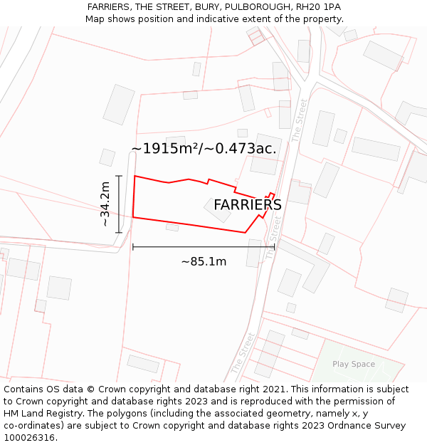 FARRIERS, THE STREET, BURY, PULBOROUGH, RH20 1PA: Plot and title map