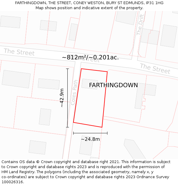 FARTHINGDOWN, THE STREET, CONEY WESTON, BURY ST EDMUNDS, IP31 1HG: Plot and title map