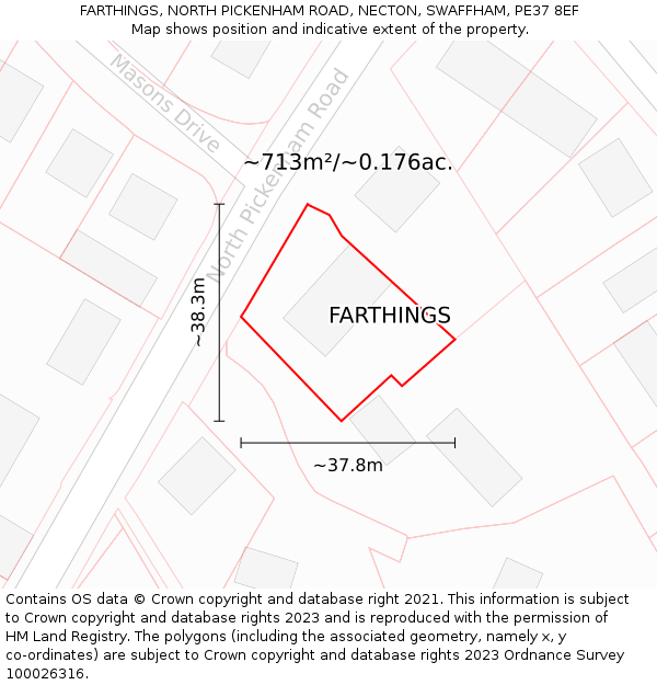 FARTHINGS, NORTH PICKENHAM ROAD, NECTON, SWAFFHAM, PE37 8EF: Plot and title map