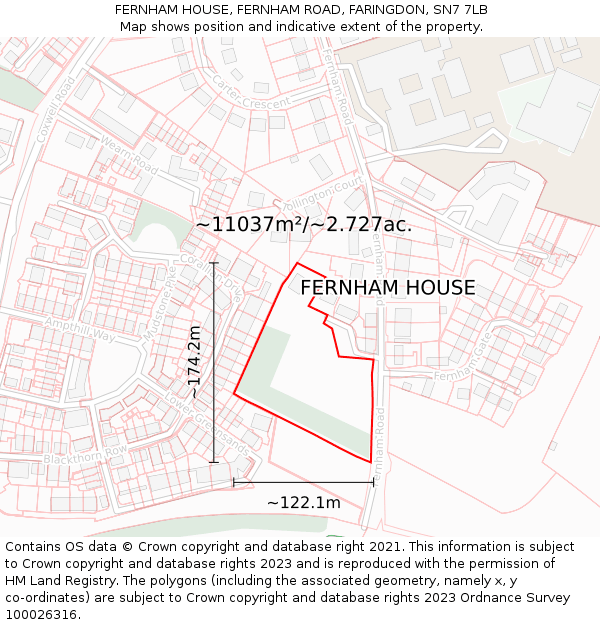 FERNHAM HOUSE, FERNHAM ROAD, FARINGDON, SN7 7LB: Plot and title map