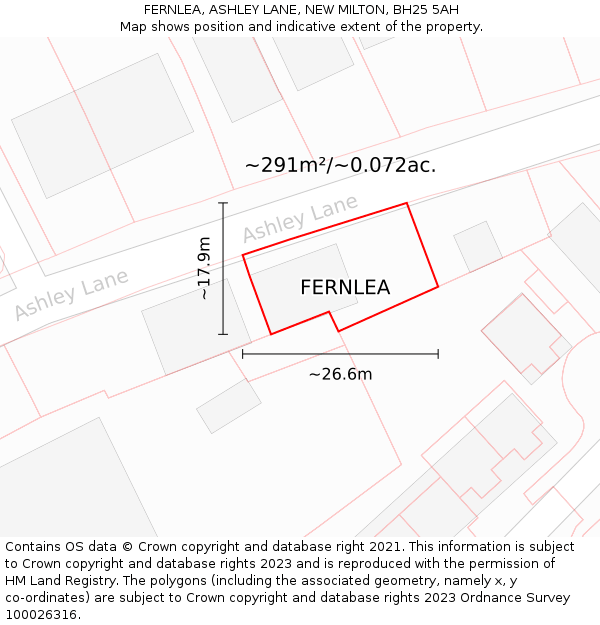 FERNLEA, ASHLEY LANE, NEW MILTON, BH25 5AH: Plot and title map