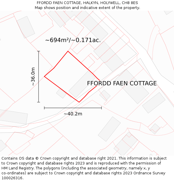 FFORDD FAEN COTTAGE, HALKYN, HOLYWELL, CH8 8ES: Plot and title map